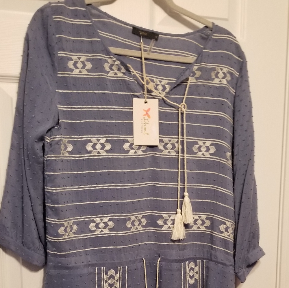 THML Boho Dress/cover up Blue and Cream NWT M
